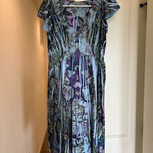 Unity World Wear Purple and Blue Midi Sundress Flutter Sleeves, Boho, M